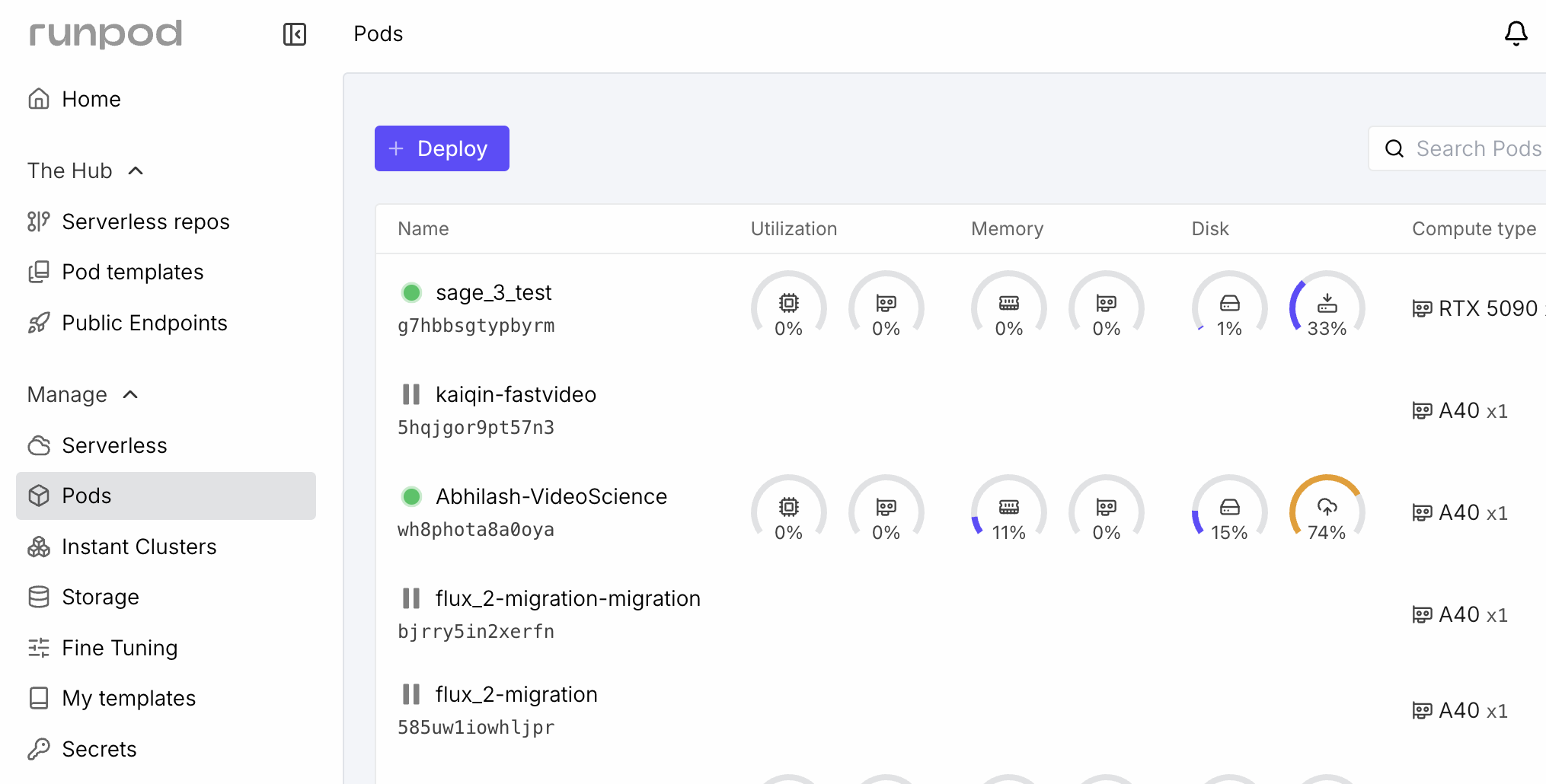 RunPod GPU Selection